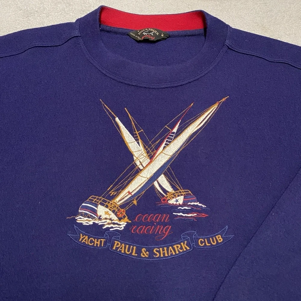 Vintage Paul & Shark Sweater Mens Medium Embroidered Yacht Club Racing Wool Read